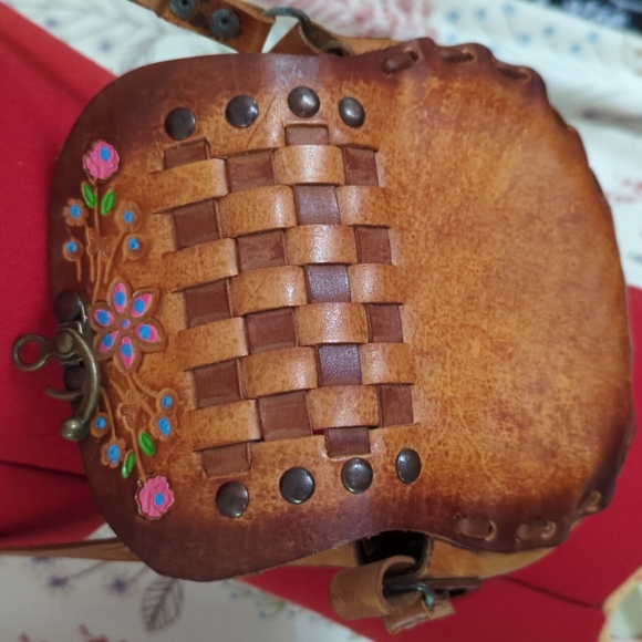 Vintage 70's Painted Leather Crossbody - Picture 3 of 6